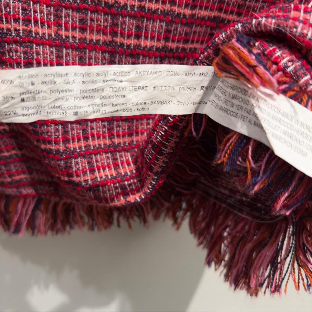 Zara Red and Blue Fringed Tweed Short Sleeve Top Size Small Women’s - Picture 8 of 11
